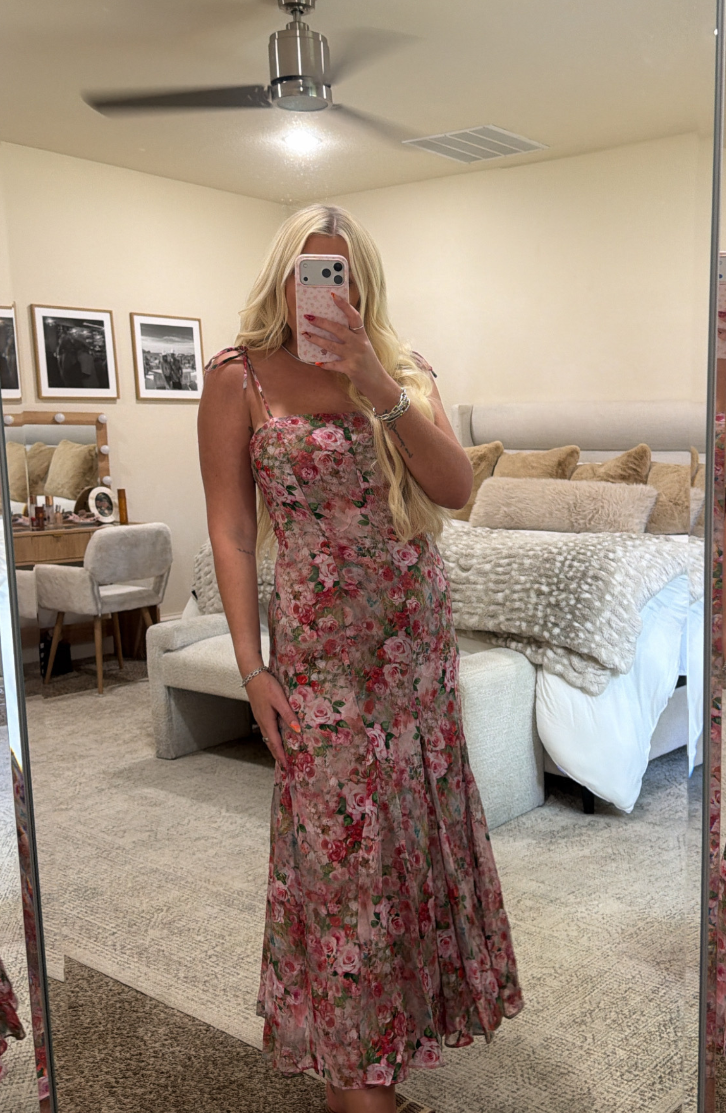 Pink Multi Floral Midi Dress