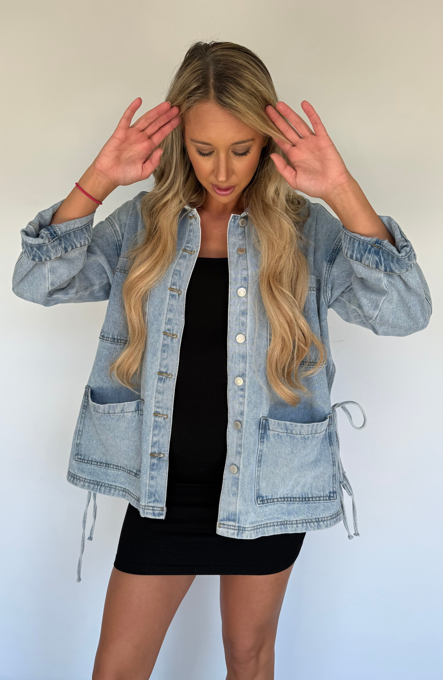 Oversized Denim Jacket With Side Bow Detail