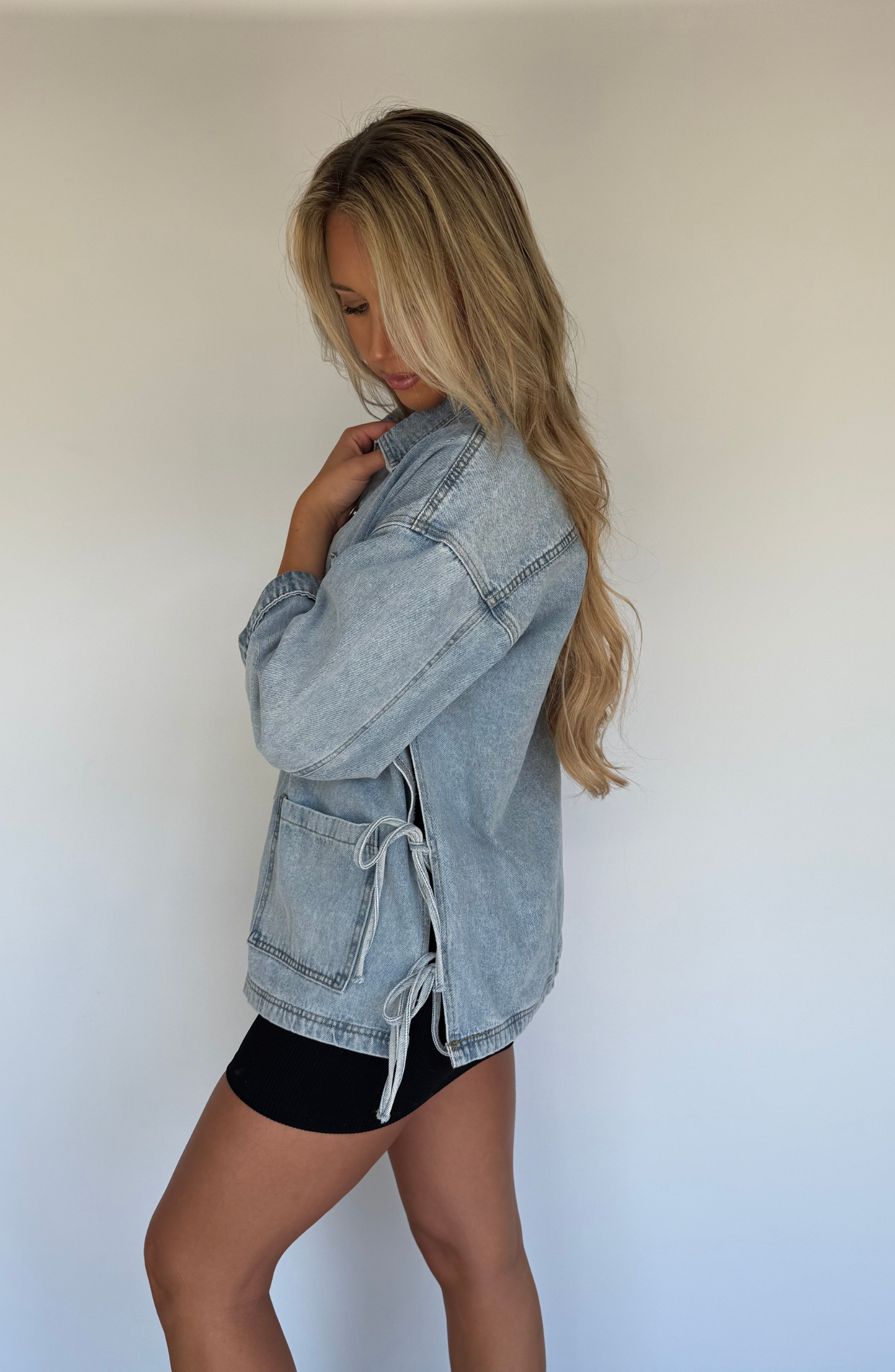 Oversized Denim Jacket With Side Bow Detail