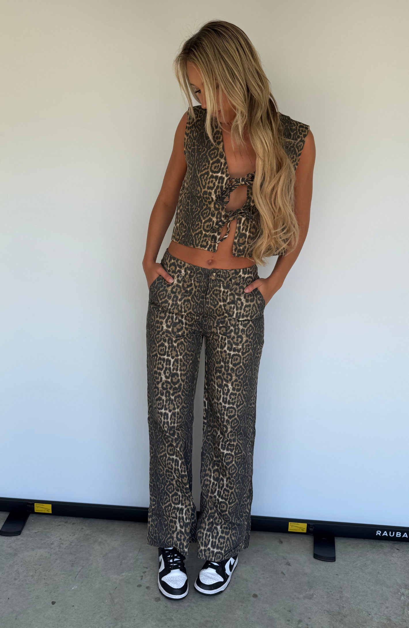 Leopard Print Tie Front Vest Top