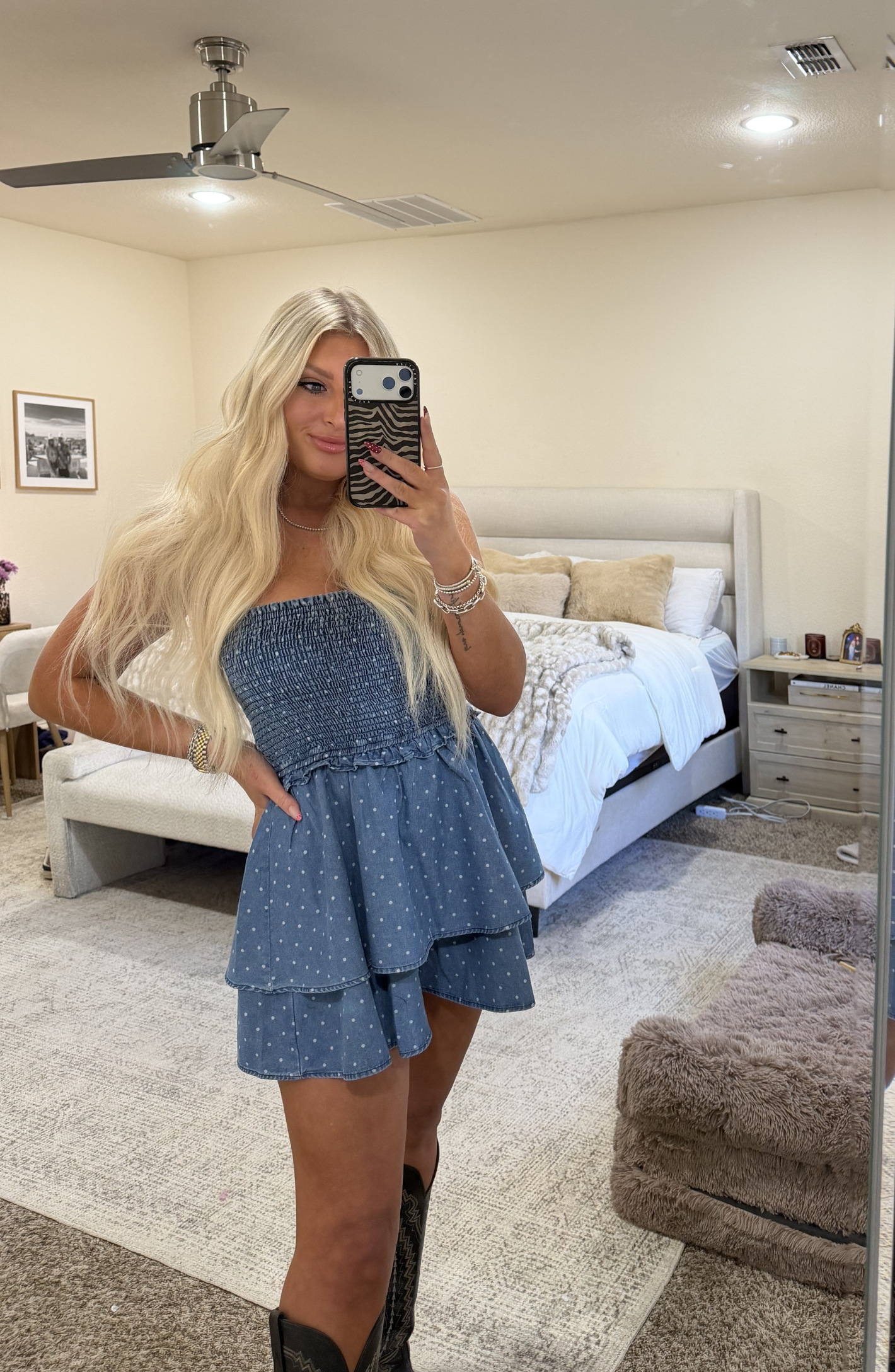 Spring Fling Denim Polka Dot Romper