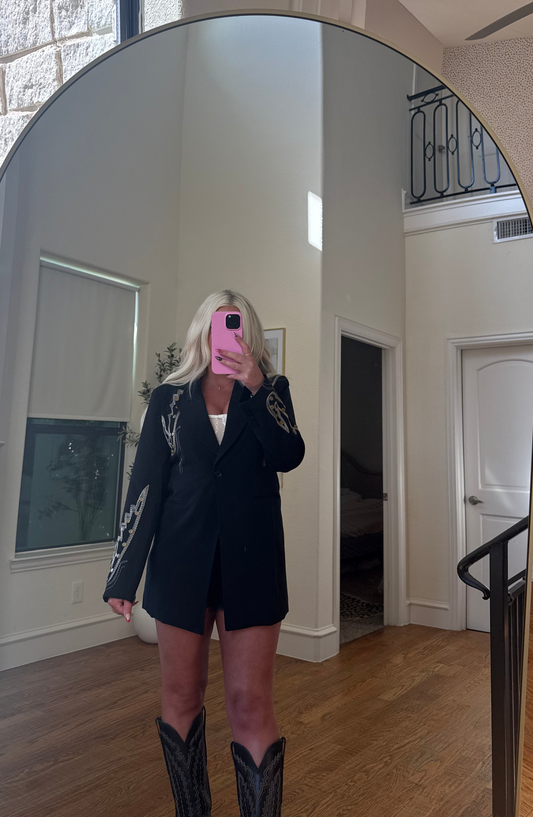 Saturday Nights Embroidered Tunic Blazer