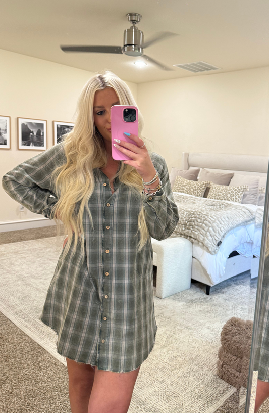 Everyday Plaid Button Up Dress