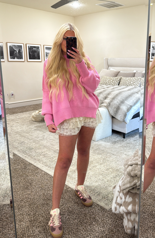 Breezy Attitude Oversized Pink Sweater