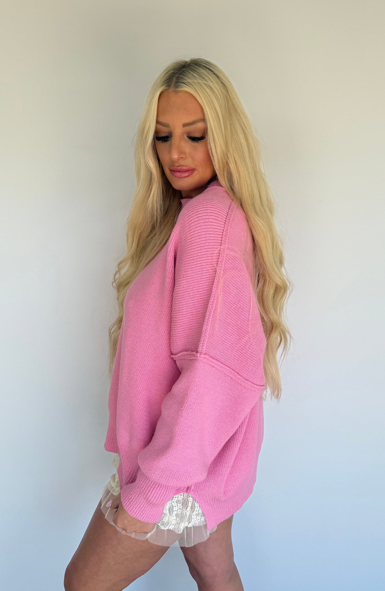 Breezy Attitude Oversized Pink Sweater