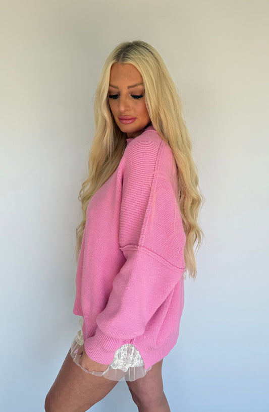 Breezy Attitude Oversized Pink Sweater