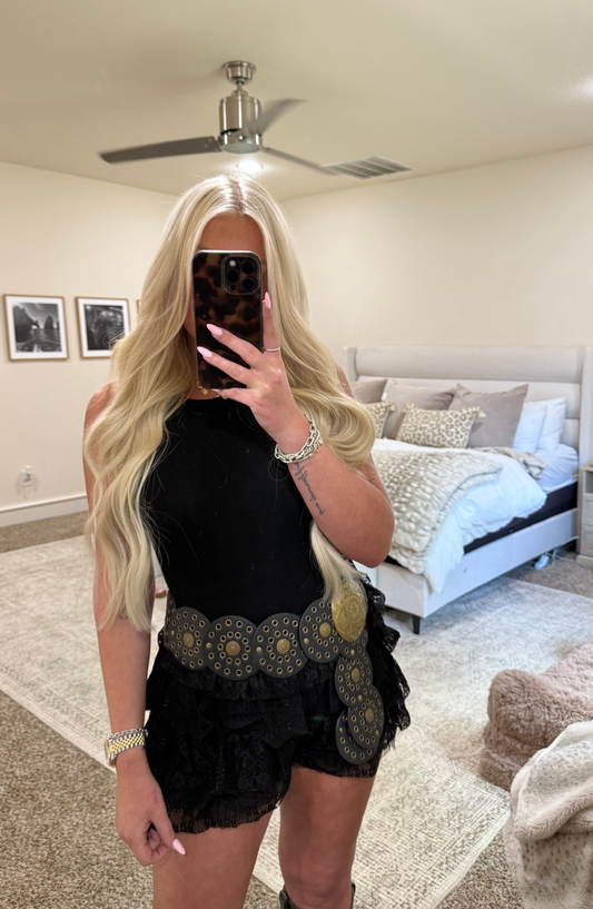 Love & Luxe Lace Tiered Shorts - Black